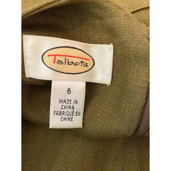 Talbots Olive Green Linen Midi Dress V-Neck Cap Sleeves Belted Waist Size 6 - Picture 3 of 10